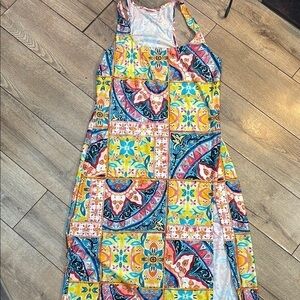 La Blanca Yellow Blue Sundress Halter Sleeveless Resort Wear Backless
